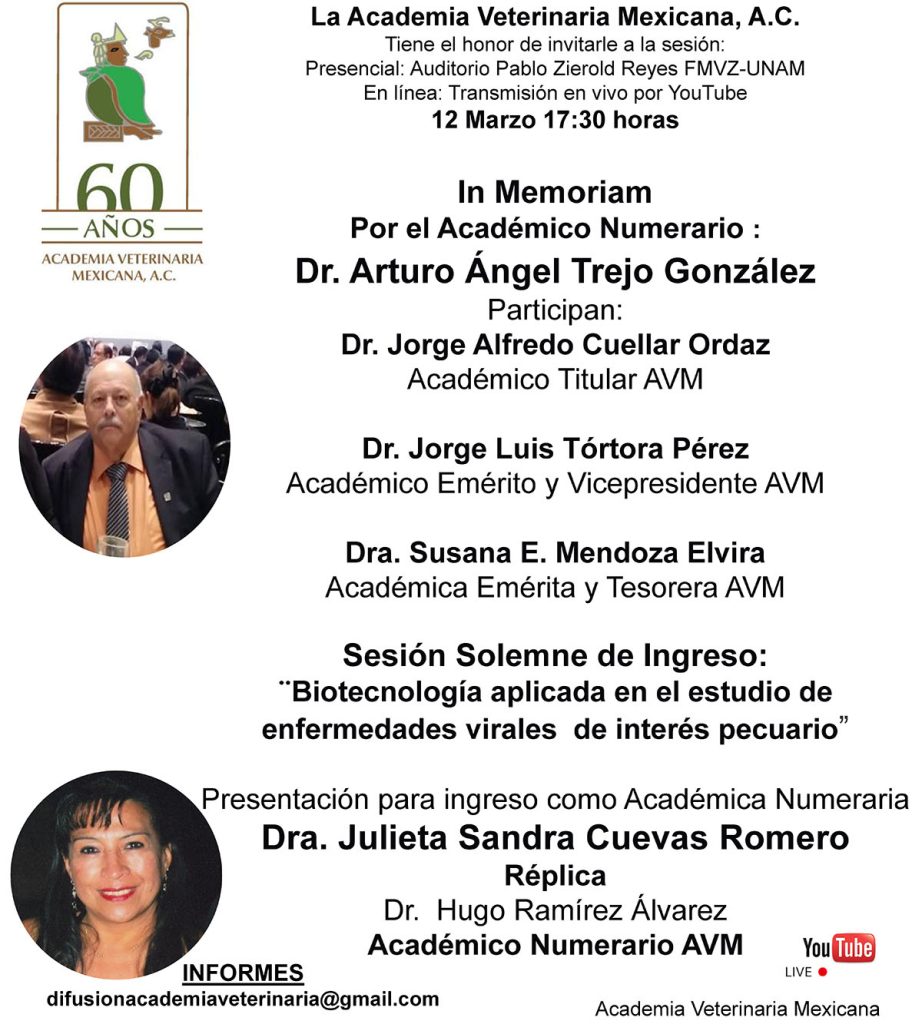 Sesión In Memoriam por el Académico Numerario, Dr. Arturo Ángel Trejo Gonzáles y Sesión Solemne de Ingreso de la Dra. Julieta Sandra Cuevas Romero