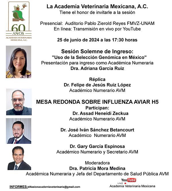 Invitación a la Sesión Solemne de Ingreso y a la mesa redonda sobre Influenza Aviar H5